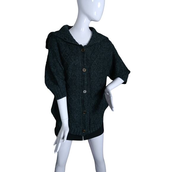 Tulle Chunky Knit Cardigan Sweater Size Medium Dark Gray 3/4 Sleeve Button Down - Picture 1 of 9